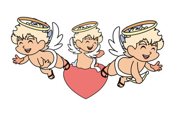 cute cupid angels in different poses on white background