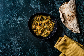 Indian Dish Spinach Lamb Palak with Chappati Flat Bread.
