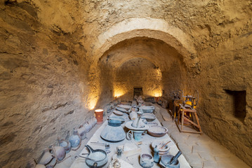 Ancient refectory at the Monastery of Saint Paul the Anchorite, located in the Eastern Desert, near...