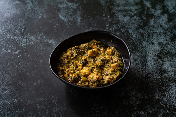 Indian Dish Spinach Lamb Palak with Chappati Flat Bread.