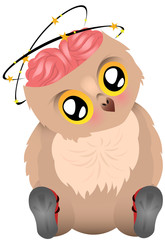 Cute owl. Crazy, trauma. Stars over your head.