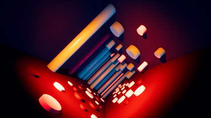 abstract red background design with pipes, 3d rendering