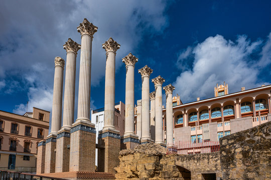 Remaining columns of the Roman temple, templo romano of Cordoba, Spain