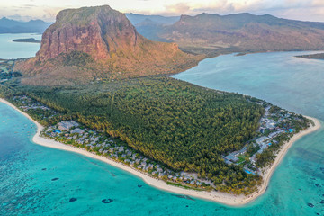 Mauritius island aerial view of Le Morne Brabant
