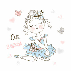 A cute little ballerina in a tutu poses beautifully. Vector.