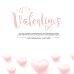 Happy Valentine's Day card with flying pink hearts. Vector illustration