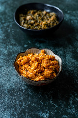 Traditional Indian Dessert Gajar ka halwa / Halva with Spinach Lamb Palak.