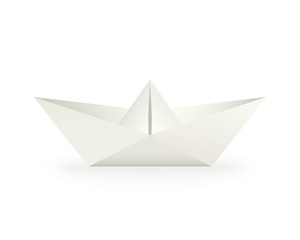 Paper ship origami isolated on white.