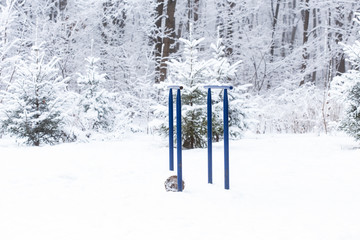 Sports equipment simulators for building muscle mass in the winter park on the street