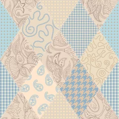 Behang Naadloze achtergrondpatroon. Beige lappendeken patroon. Vector afbeelding © kastanka