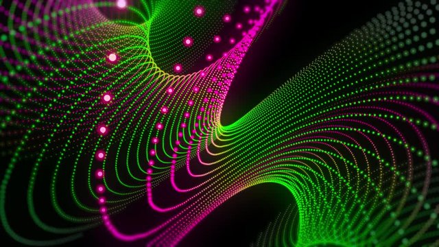 Abstract green-pink revolving fractal form.