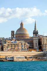 Panorama of Valletta, seafront skyline of the capital city of Malta from Sliema shoreline