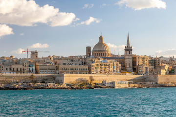 Obraz premium Panorama of Valletta, seafront skyline of the capital city of Malta from Sliema shoreline