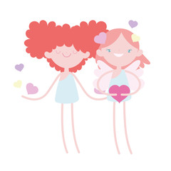happy valentines day, cute cupids with hearts love romantic