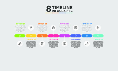 8 step timeline infographic element. Business concept with eight options and number, steps or processes. data visualization. Vector illustration.