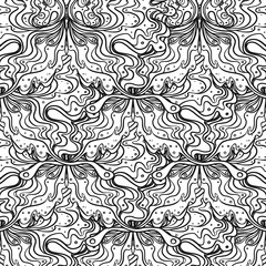 Abstract black and white seamless pattern Art Nouveau. Jugendstil. Modern repeating background. Vector illustration. Design for wallpaper art, coloring, nature and spirituality.
