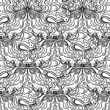 Abstract black and white seamless pattern Art Nouveau. Jugendstil. Modern repeating background. Vector illustration. Design for wallpaper art, coloring, nature and spirituality.