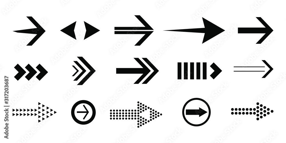 Poster arrows black set icons vector set collections. arrow cursor modern simple illustration