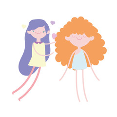 happy valentines day, cute young woman and funny cupid cartoon love hearts