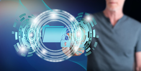 Man touching a data security concept
