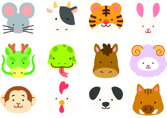Obraz premium Set of flat colored Chinese zodiac animals