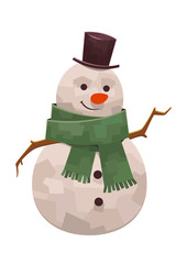 Kind cute snowman with scarf and hat smiling