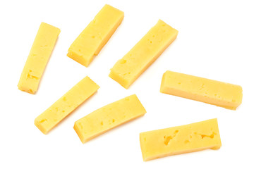 cheese slices isolated on white background. top view
