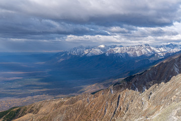 View of a mountain range in the eastern Sayan mountains