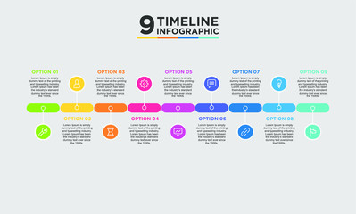 Fototapeta na wymiar 9 step timeline infographic element. Business concept with nine options and number, steps or processes. data visualization. Vector illustration.