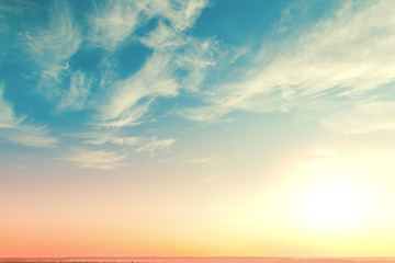 Colorful cloudy sky at sunset. Gradient color. Sky texture. Abstract natural background