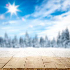 Desk of free space cover of snow and free space for your decoration 