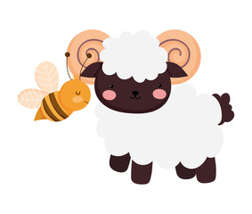 Obraz premium ram and fyling bee farm animal cartoon