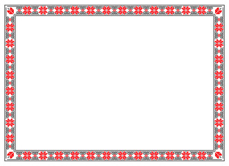 Frame with bulgarian flower motifs pattern. Frame in A4 format proportions with embroidery ornaments. Traditional bulgarian and slavic symbols. Pixel art, pixel pattern.