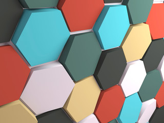 Abstract colorful honeycombs background pattern, 3d