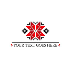 Bulgarian flower motifs logo template. Embroidery textile ornaments. Traditional bulgarian and slavic pattern. Pixel art, pixel pattern.