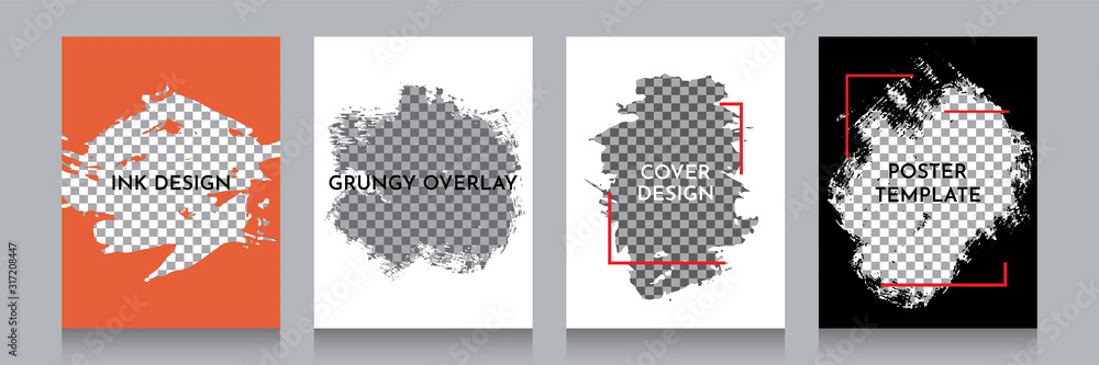 Poster vector grunge overlay. backgrounds set. hand drawn abstract frame with memphis pattern elements. ink