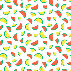 Tropical seamless pattern with red and yellow watermelon.