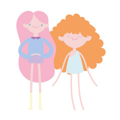 happy valentines day, cute girl with long hair and cupid cartoon