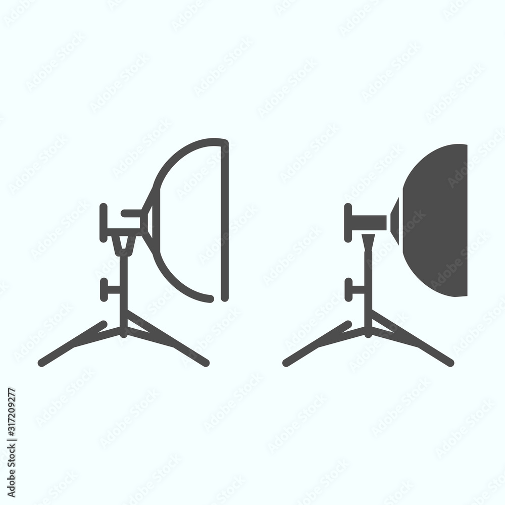 Poster floodlight line and solid icon. lamp to power light for photography vector illustration isolated on 