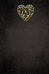 Valentines day, golden heart vertical card.