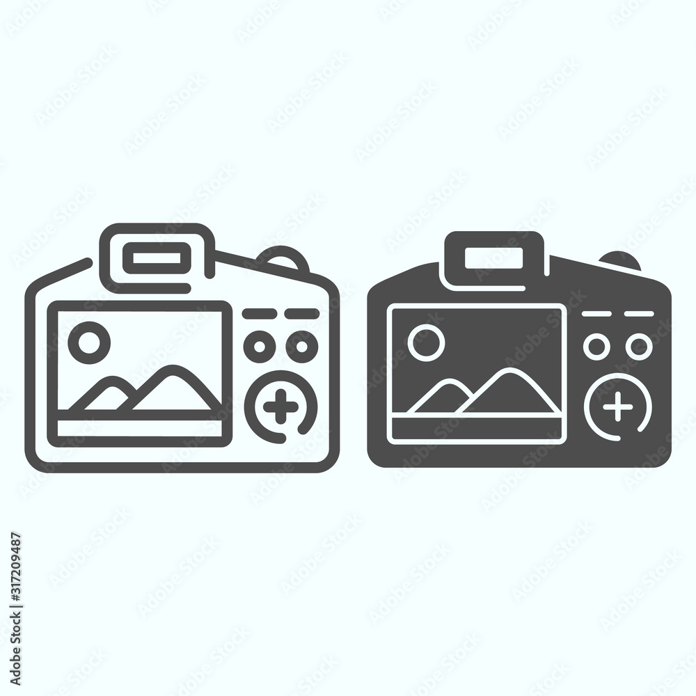 Poster camera display line and solid icon. display of camera vector illustration isolated on white. photo c