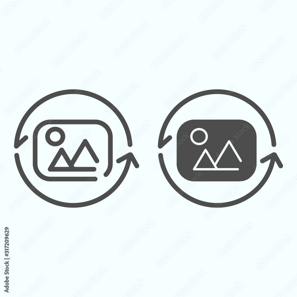 Aufkleber image rotation line and solid icon. photo rotation vector illustration isolated on white. picture an