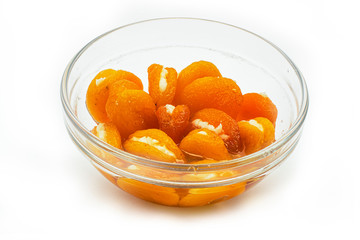 Isolated dried apricots with cheese on white background with clipping path