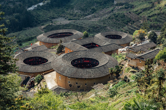 Fujian Tulou, China Landscape from view point 