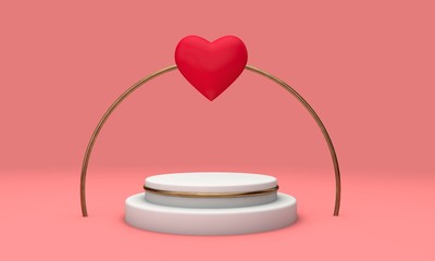 Romantic love interior podium stand. Valenine's Day platform. 3D Rendering