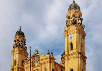 Munich, Germany - Detail of the catholic Theatine Church built in 17th century in Italian Baroque -...