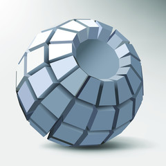 Fototapeta na wymiar Vector 3d model rendering of geometric shape sphere ball extruded poly faces