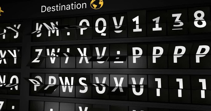 3D generated animation, analog flight information display board with the arrival city of Abu Dhabi, 4 different animations