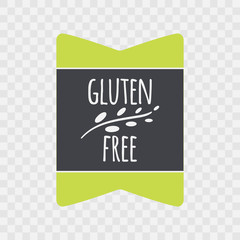 Gluten free green and grey label. Vector sign isolated on transparent background. Illustration symbol for food, icon, product, logo, package, healthy eating, lifestyle, celiac disease