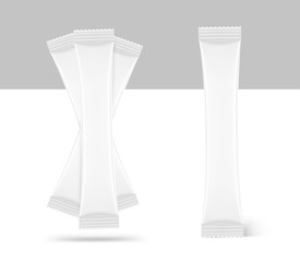 Realistic stick pack for products of the food and cosmetic industry on white background. Vector illustration. Possibility use for granulated, powder products. Coffee, 3 in 1, sugar. EPS10.
